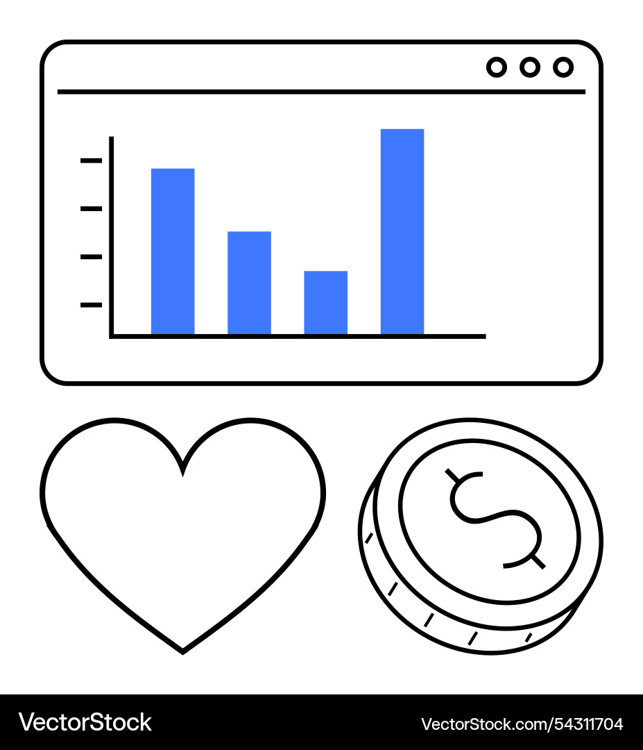 Blue Bar Graph im Browser-Fenster mit Herz Blue Bar Graph im Browser-Fenster mit Herz vektorbild