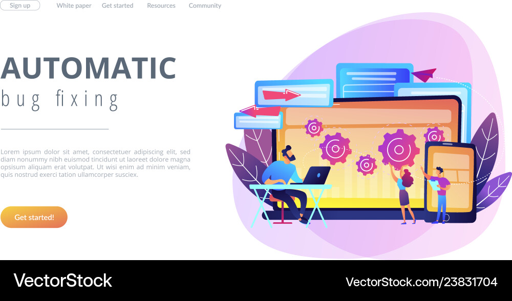 Cross platform bug founding concept landing page Cross platform bug founding concept landing page vector image