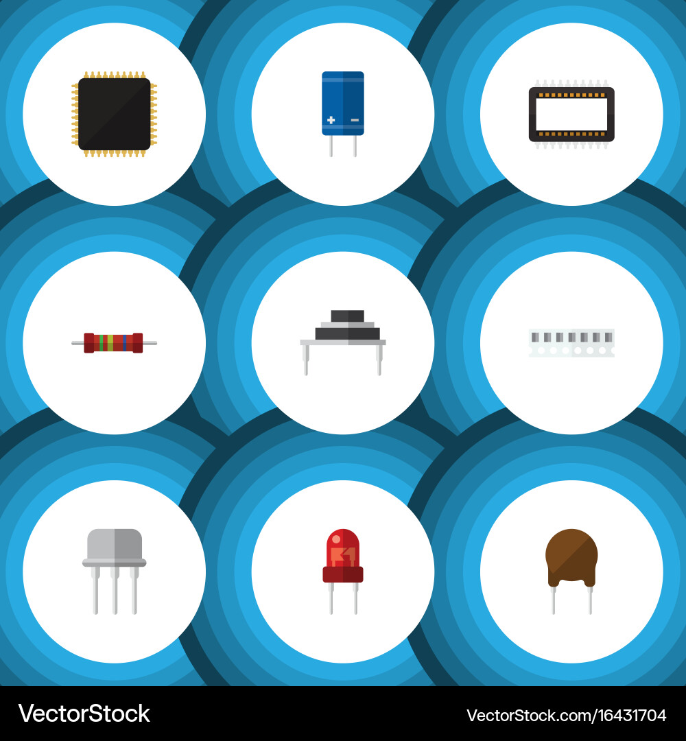 Flat icon electronics set of memory transistor vector image