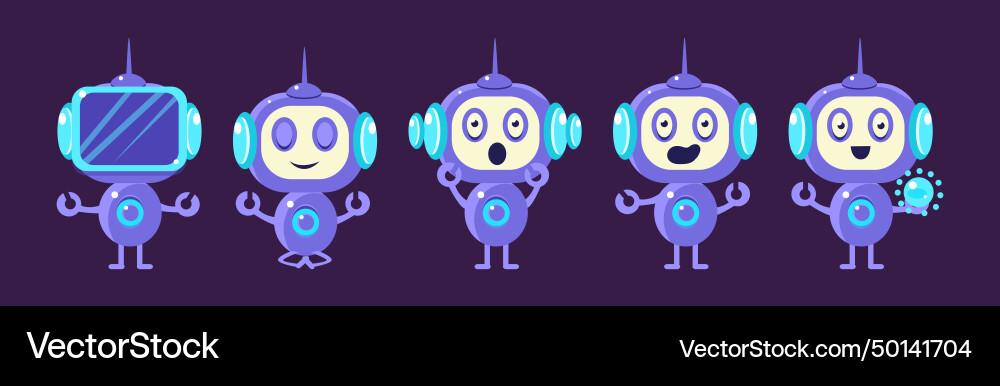 Funny robot character engaged in different vector image