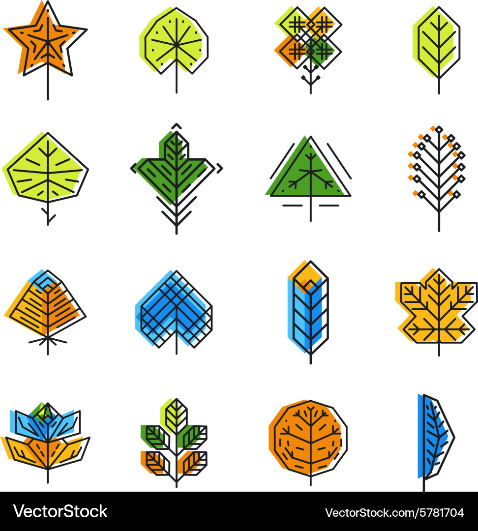Leaf icon set in line style Vector Image