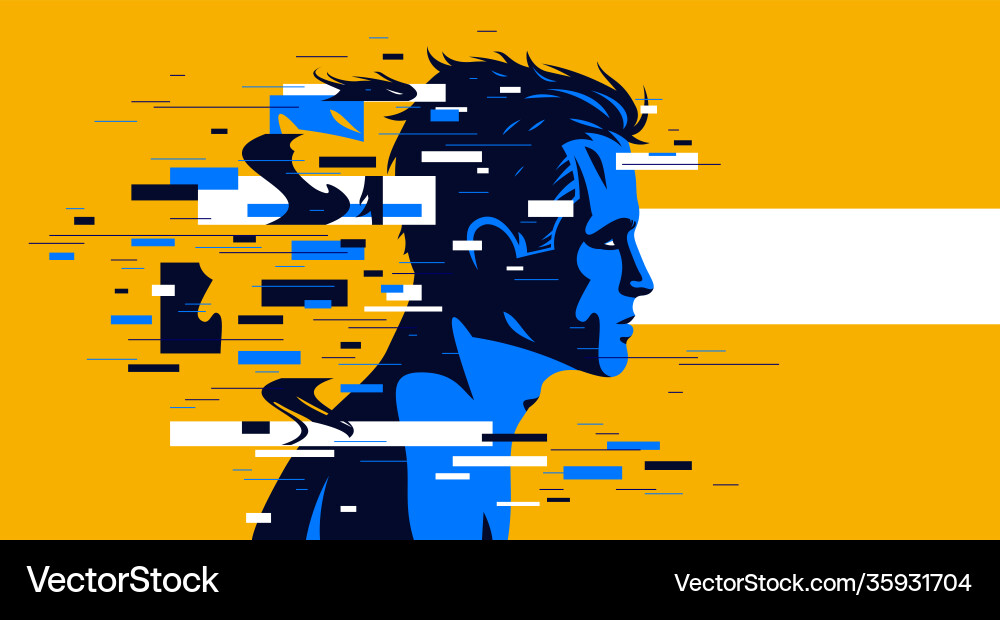 Man profile with glitch dynamic particles Man profile with glitch dynamic particles vector image