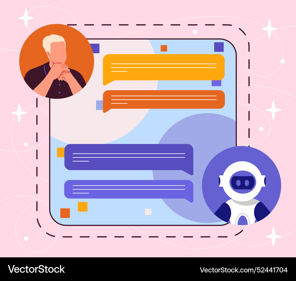 Man with machine translation guy uses internet Man with machine translation guy uses internet Vector Image