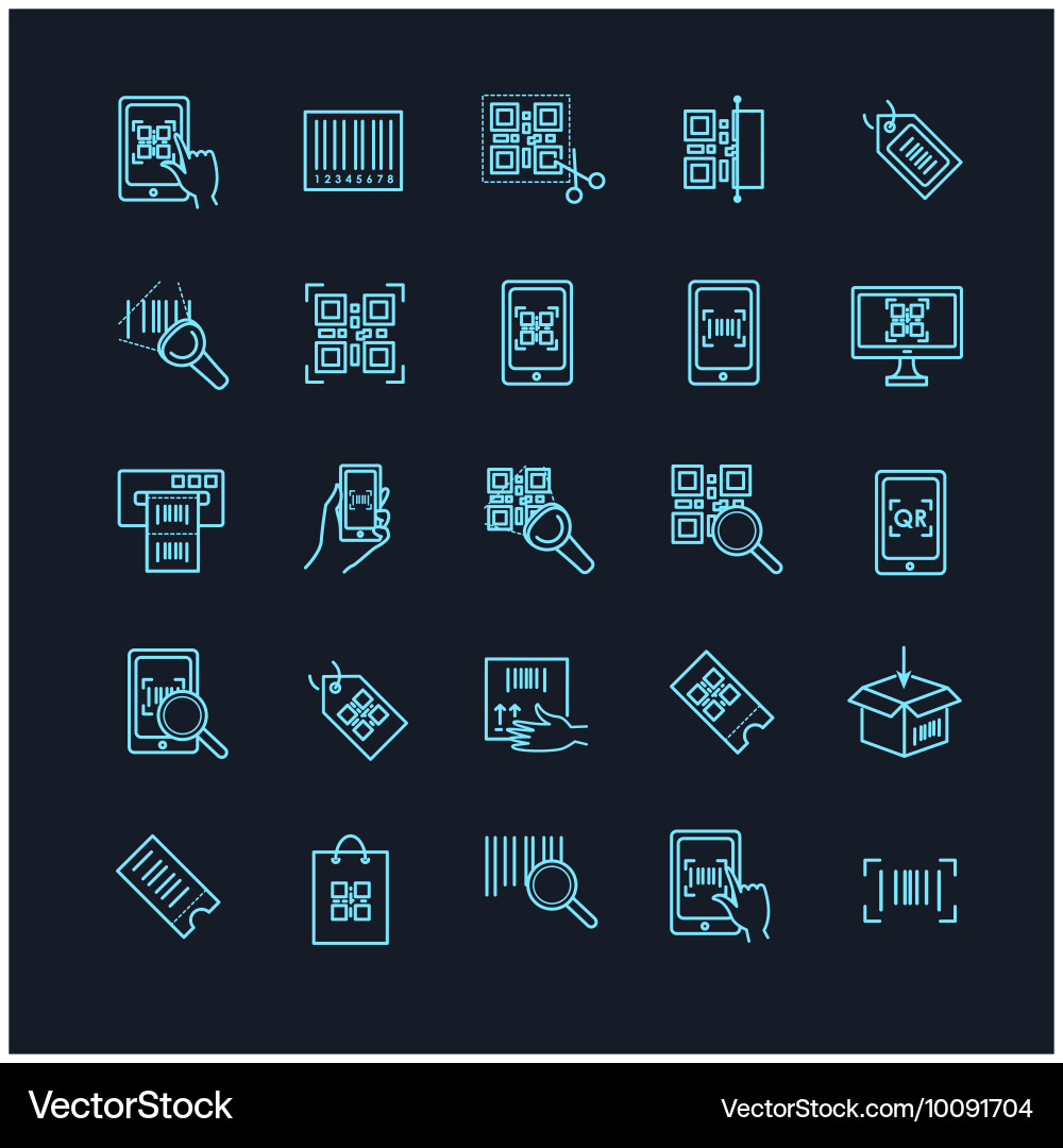 Qr code icons set on a black background Vector Image