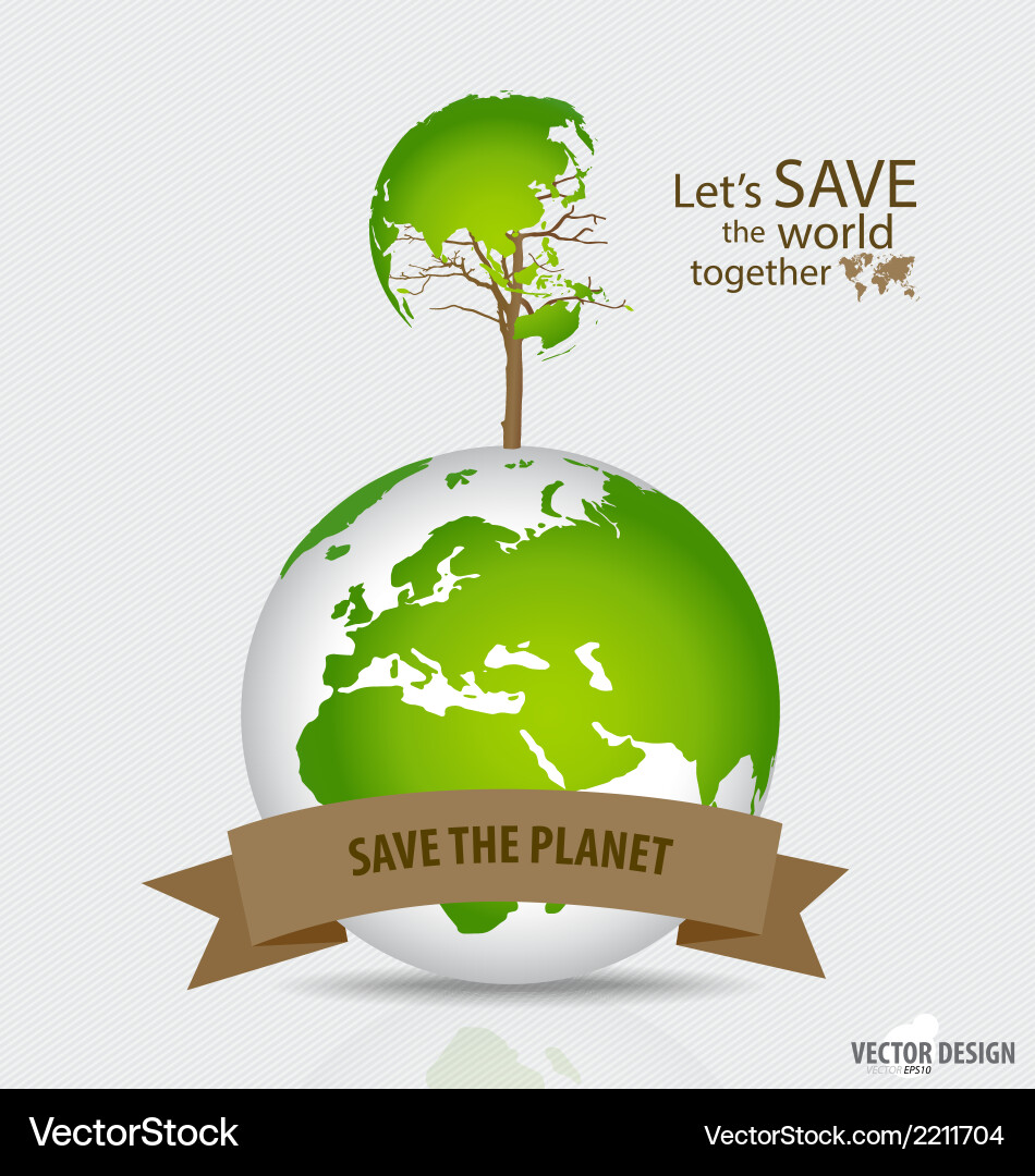 Save the world tree shaped map on a globe vector image
