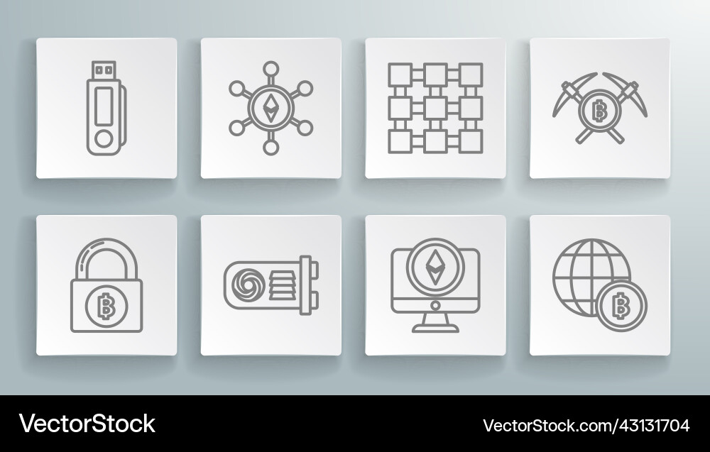 Set line lock with bitcoin blockchain technology Set line lock with bitcoin blockchain technology vector image