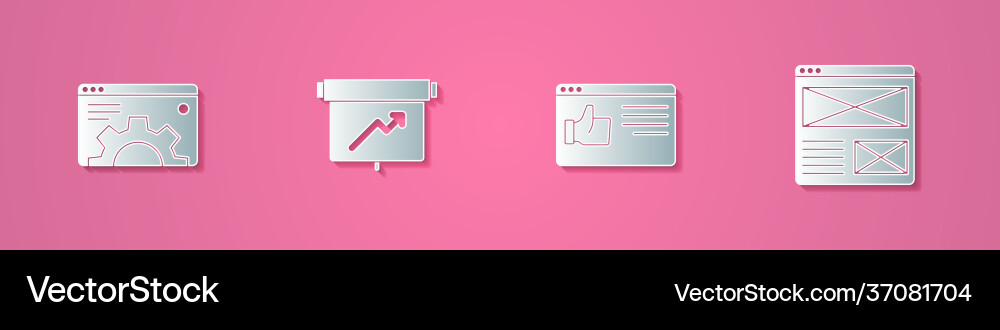 Set paper cut browser setting board with graph Vector Image