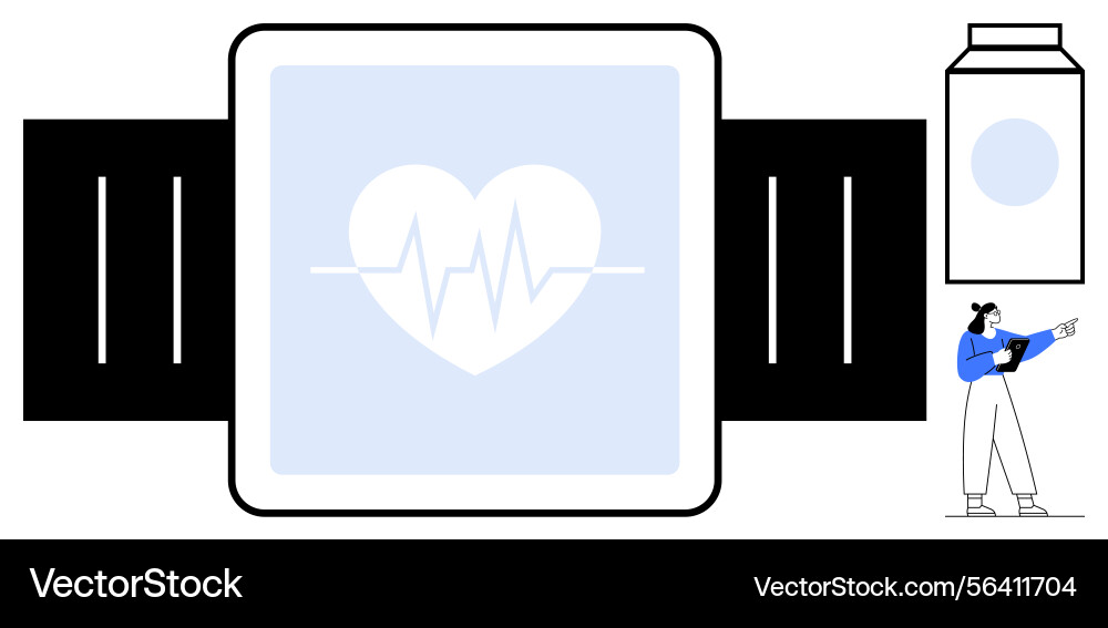 Smartwatch monitoring heart rate with supplement Vector Image