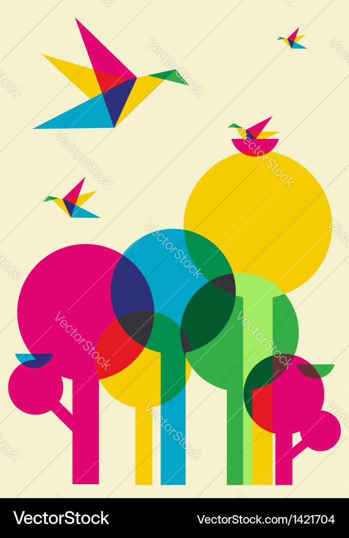Spring time humming birds and trees vector image