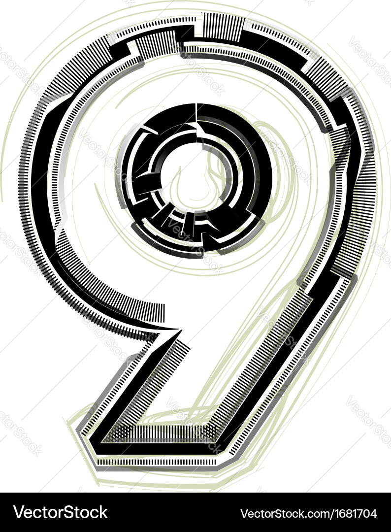 Technological font number 9 Vector Image