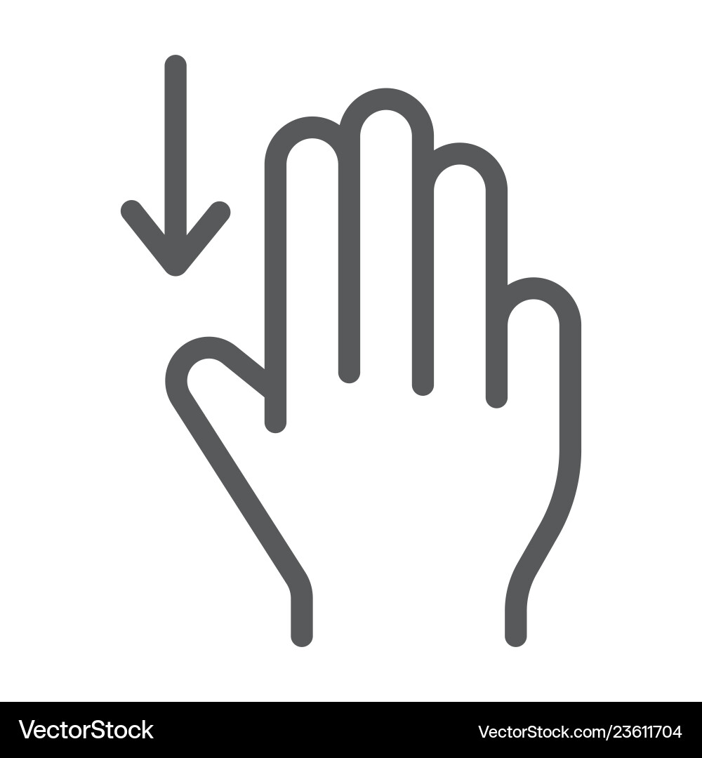 Three fingers drag down line icon gesture vector image