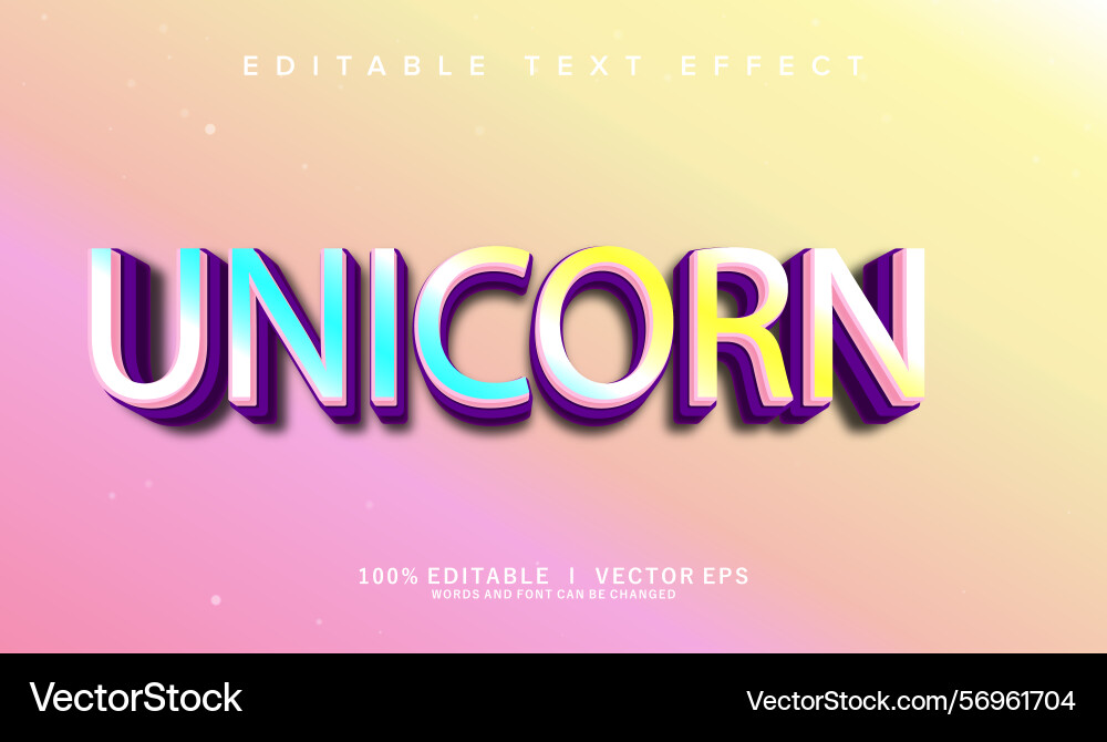 Unicorn text effect with modern style design vector image