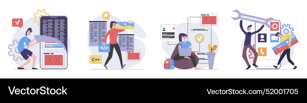 App development concept with people scenes set Vector Image
