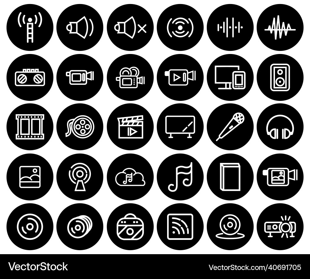 Audio files solid sound line icon set Audio files solid sound line icon set vector image