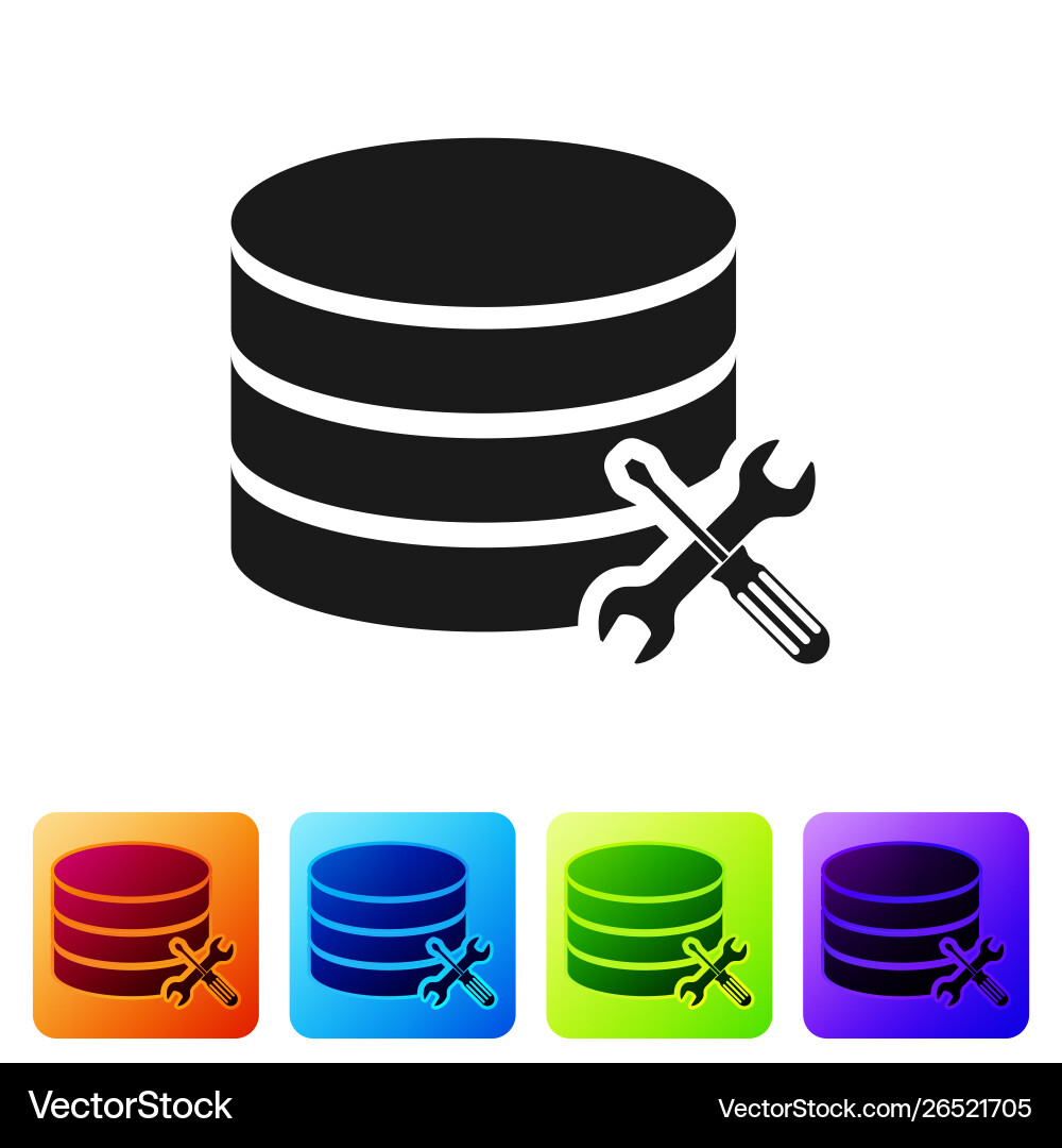 Black database server with screwdriver and wrench Vector Image