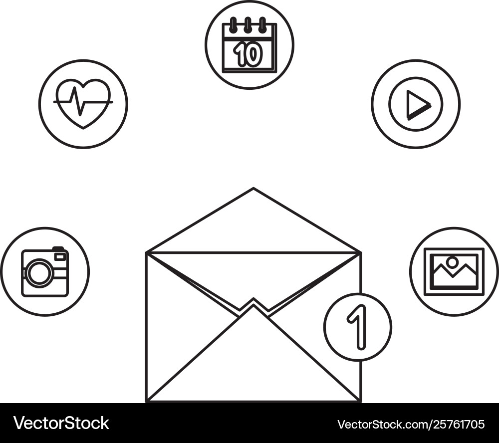Envelope mail with counter and apps menu Envelope mail with counter and apps menu vector image