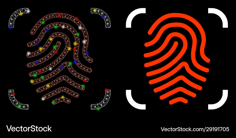 Flare mesh wire frame fingerprint scan icon Flare mesh wire frame fingerprint scan icon vector image
