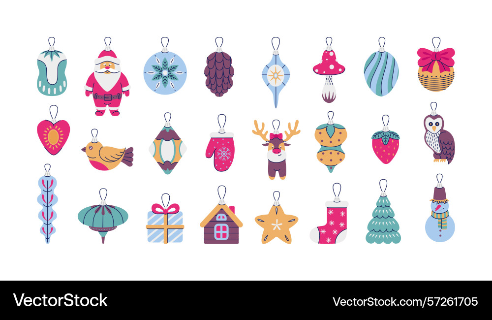 Flat christmas toys various retro xmas tree Vector Image