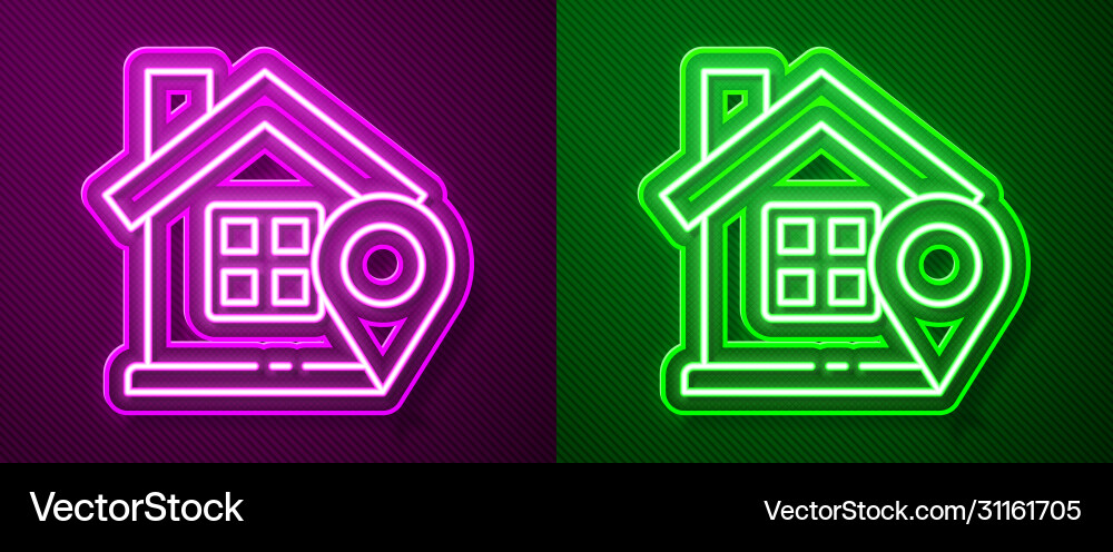 Glowing neon line map pointer with house icon Glowing neon line map pointer with house icon vector image