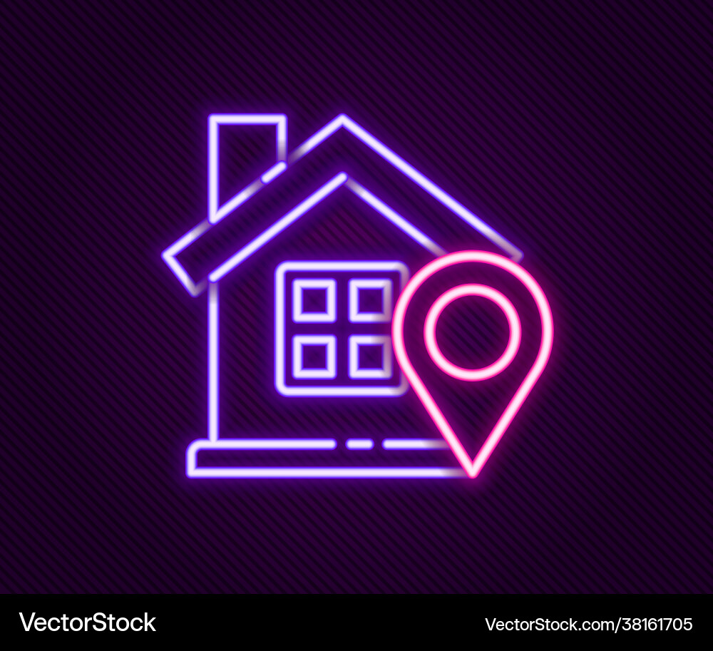 Glowing neon line map pointer with house icon vector image