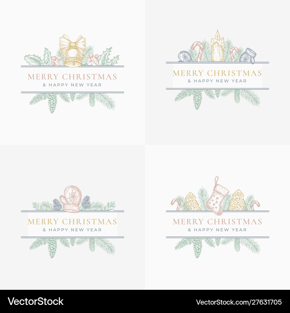 Merry christmas abstract botanical labels or cards Merry christmas abstract botanical labels or cards vector image