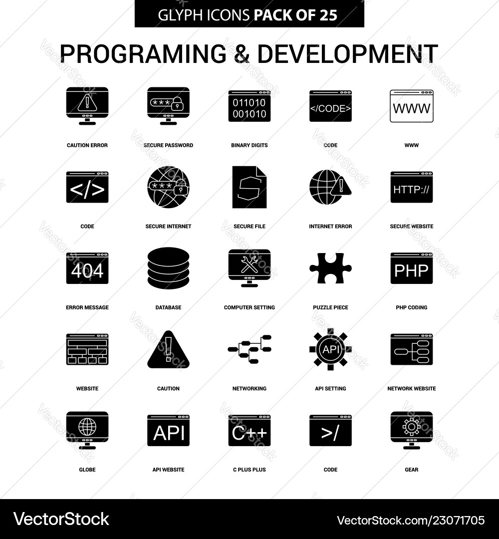 Programming Glyph Icon Set - Development & API vector image
