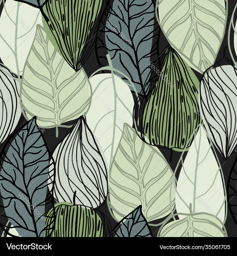 Random seamless pattern with doodle outline leaf Random seamless pattern with doodle outline leaf Vector Image