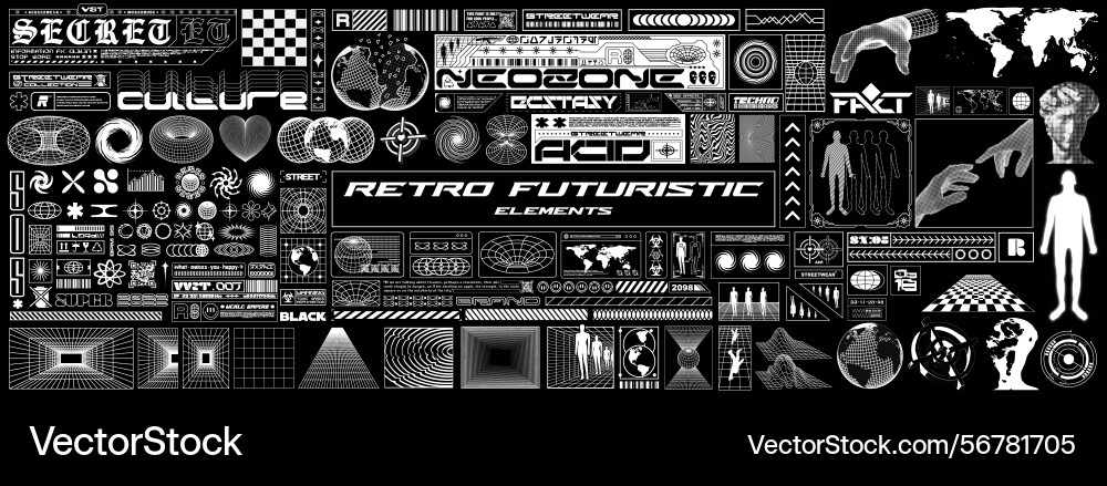 Retro-Futuristic Wireframe Elements vector image