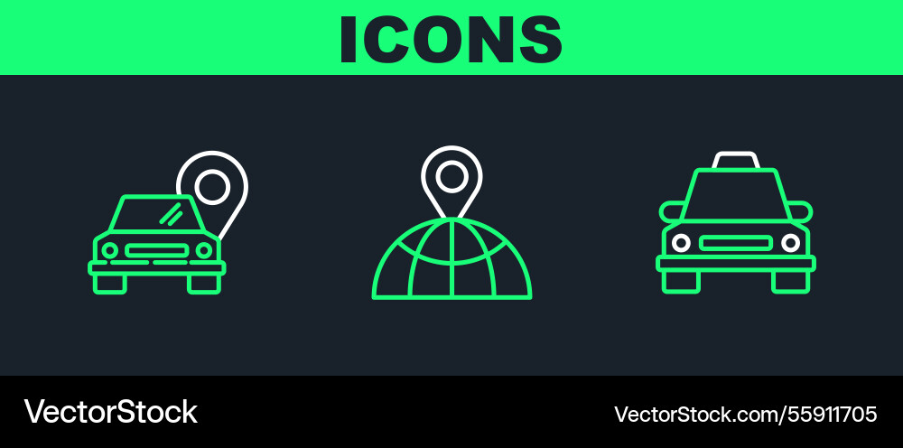 Set line taxi car map pointer Vector Image
