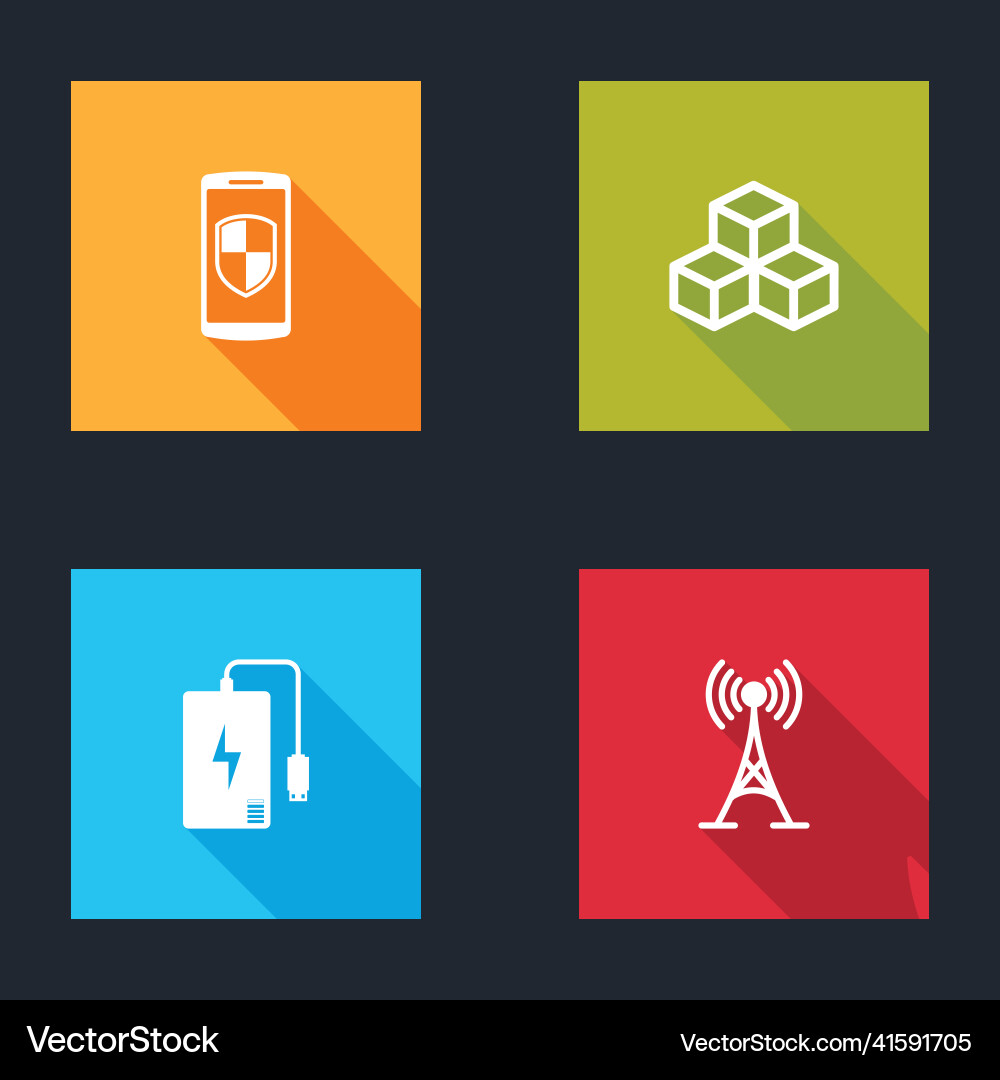 Set smartphone with shield isometric cube power Set smartphone with shield isometric cube power vector image