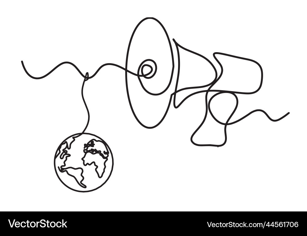Abstract megaphone with globe as continuous lines Abstract megaphone with globe as continuous lines Vector Image