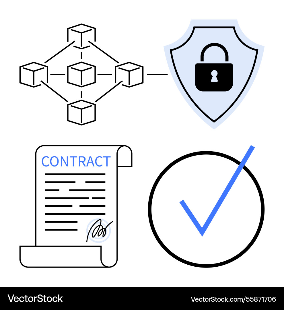 Blockchain network with smart contract security Blockchain network with smart contract security vector image