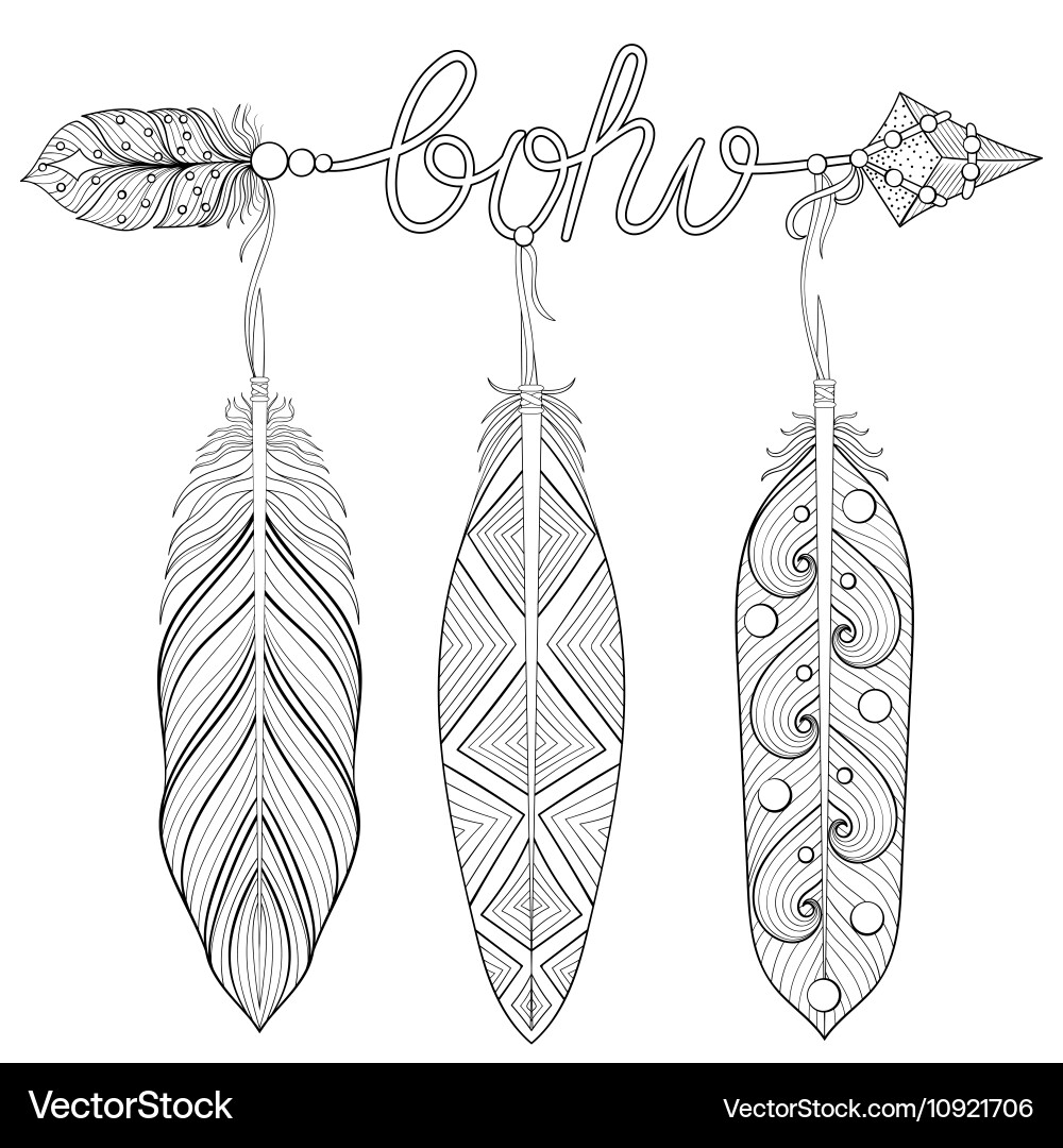 Bohemian Arrow Amulet with Feathers Vector Image