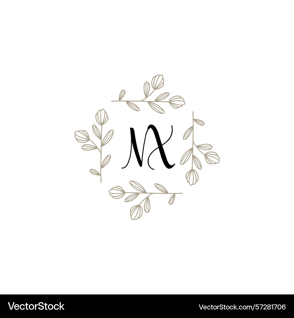 Botanical monogram logos with initial nx Vector Image