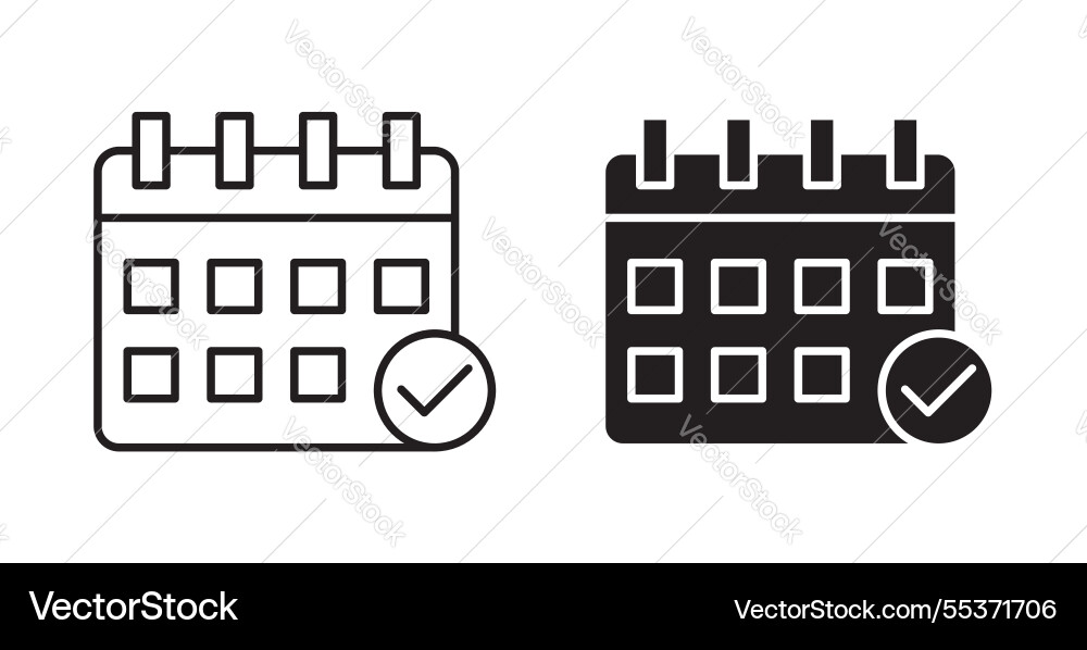 Calendar check icon set in thin line for web vector image