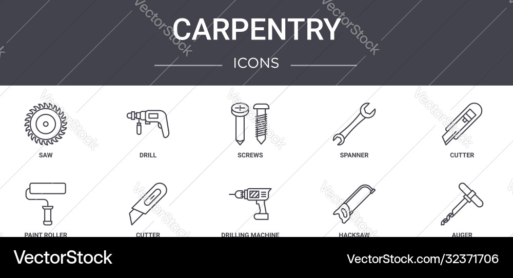 Carpentry concept line icons set contains Carpentry concept line icons set contains vector image