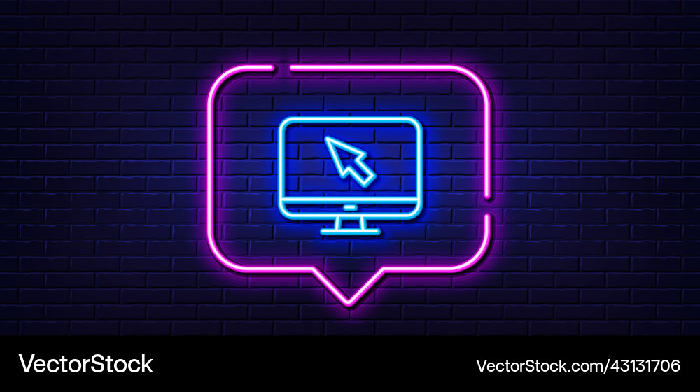 Computer or monitor icon mouse cursor sign neon Computer or monitor icon mouse cursor sign neon vector image