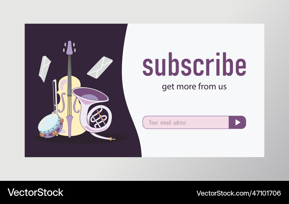 Email subscription design with musical instruments Email subscription design with musical instruments vector image