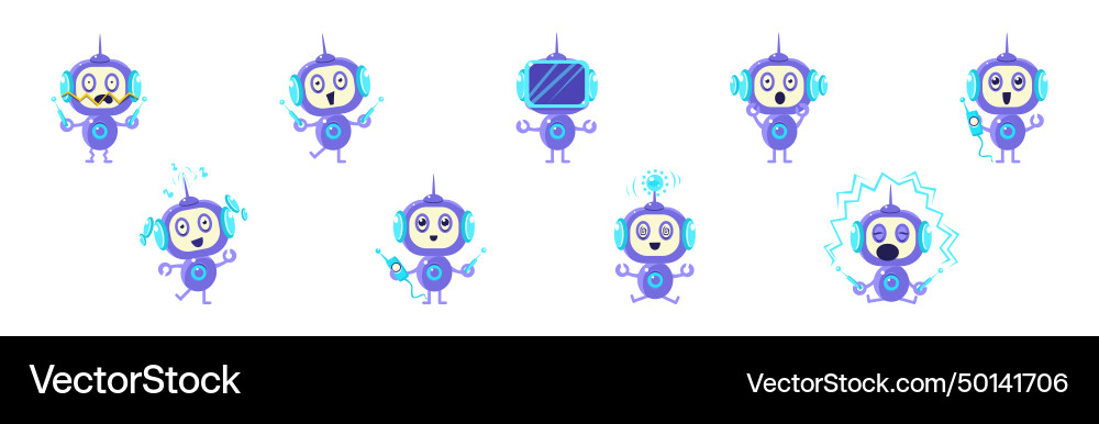 Funny robot character engaged in different Funny robot character engaged in different vector image