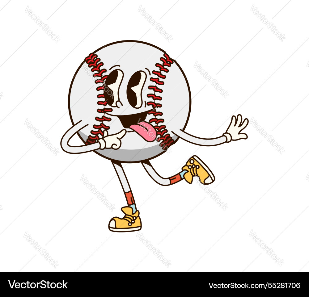 Groovy baseball ball sport character with tongue Groovy baseball ball sport character with tongue vector image
