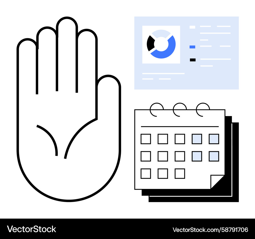 Hand gesture with calendar and data chart Hand gesture with calendar and data chart Vector Image