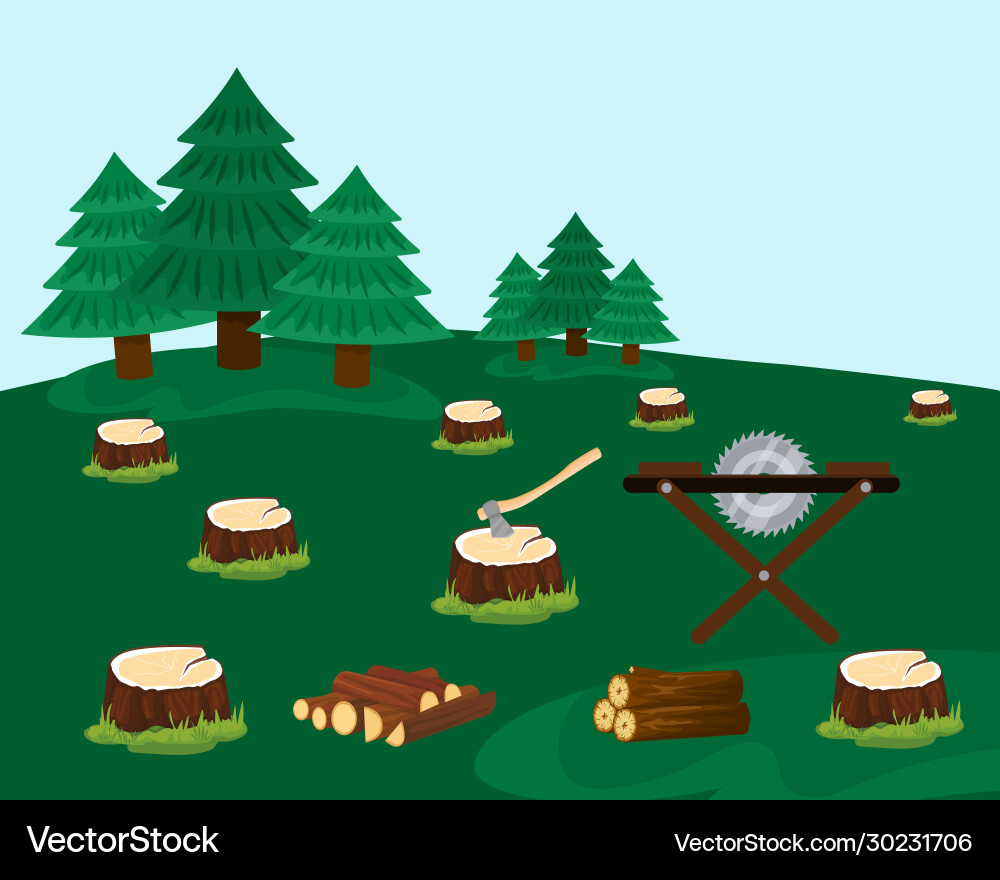Logging forest with felled trees Vector Image