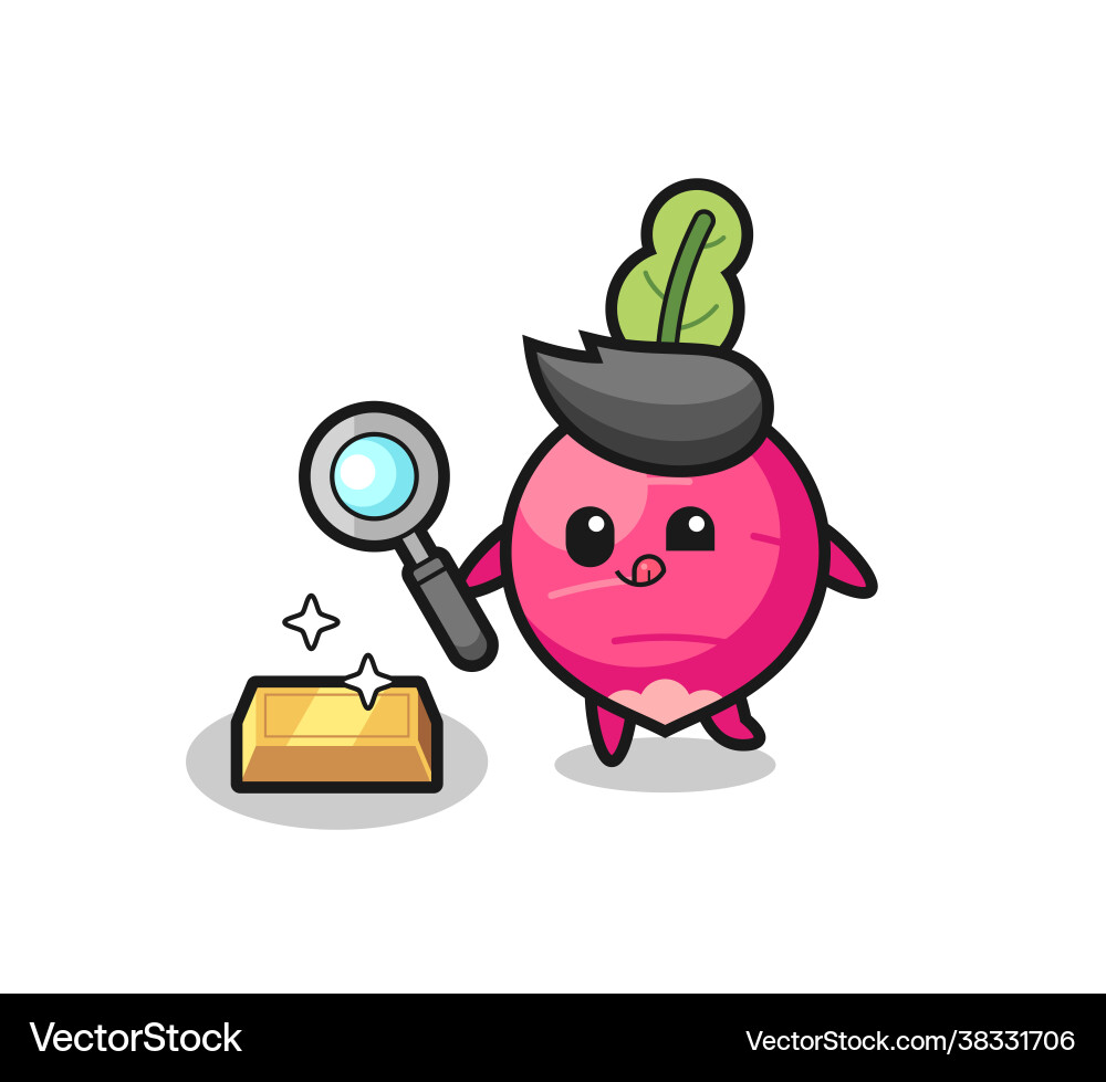 Radish character is checking authenticity Vector Image