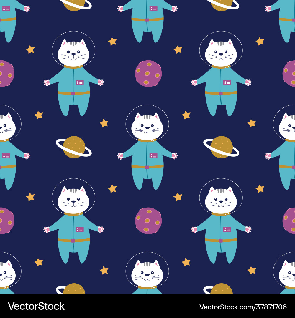 Seamless pattern with astronaut cat in space Vector Image