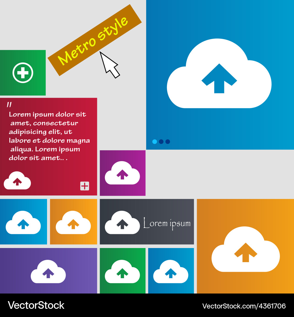 Upload from cloud icon sign metro style buttons Vector Image