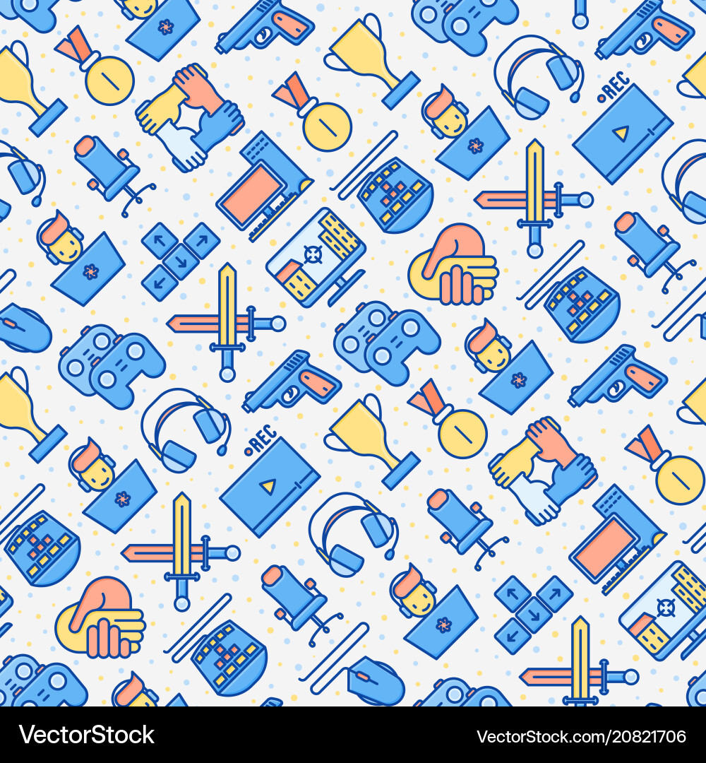 Video game seamless pattern with thin line icons Video game seamless pattern with thin line icons vector image