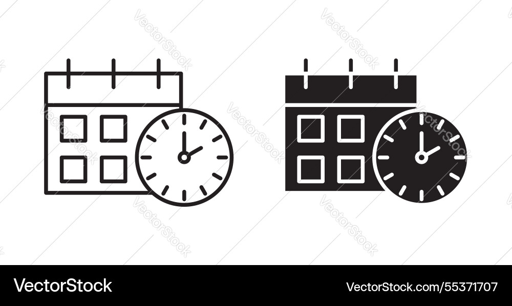 Calendar clock icon set in thin line for web Calendar clock icon set in thin line for web Vector Image