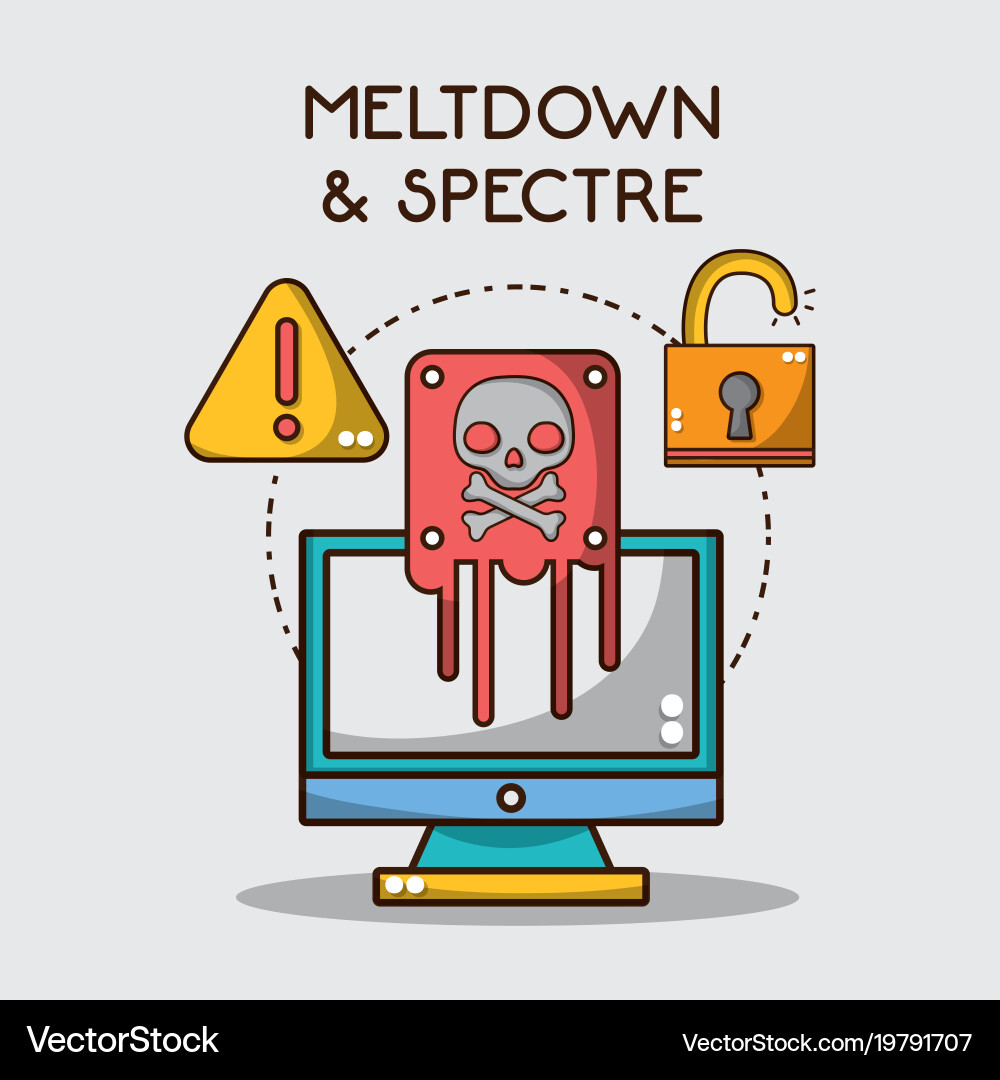 Computer with skull virus and warning padlock vector image