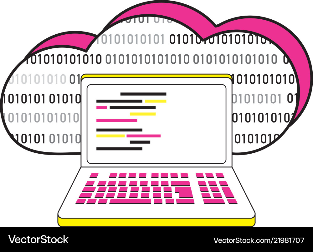 Data cloud and laptop with programming code vector image