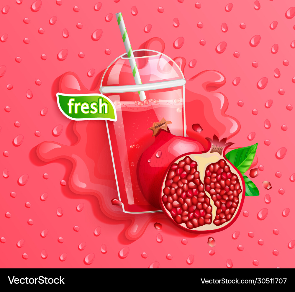 Frischer Granatapfelsaft zum Spritzen Banner Frischer Granatapfelsaft zum Spritzen Banner vektorbild